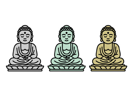 大仏アイコンのイラストセット 大仏,仏教,正面,シンプル,セット,歴史,アイコン,ワンポイント,仏像,仏様のイラスト素材