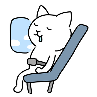 Cat reclining sleeping on board an airplane, flight, cat, airplane, JPG, PNG and EPS