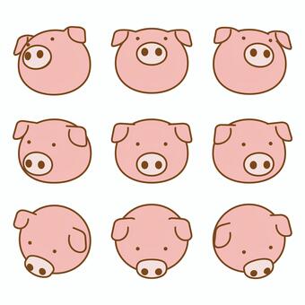ブタの顔・角度バリエーション素材 ブタ,動物,アニマル,豚,生き物,顔,頭,向き,角度,ポーズのイラスト素材