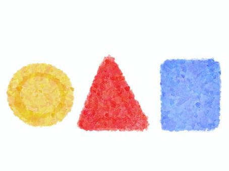 まる・さんかく・しかく 丸,円,三角,四角,図形,黄色,赤,青,手描きのイラスト素材