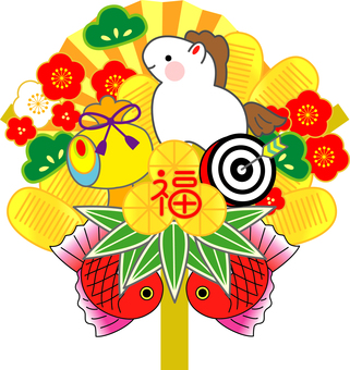 干支の熊手 お正月,干支,熊手,午,縁起物,商売繁盛,福,米俵,小槌,的のイラスト素材