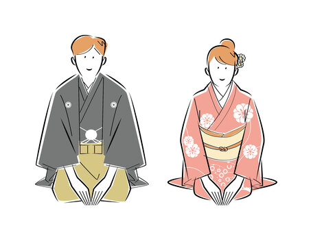 新年の挨拶をする男女 人物,男性,女性,新年,挨拶,正月,元旦,元日,謹賀新年,明けましておめでとうのイラスト素材