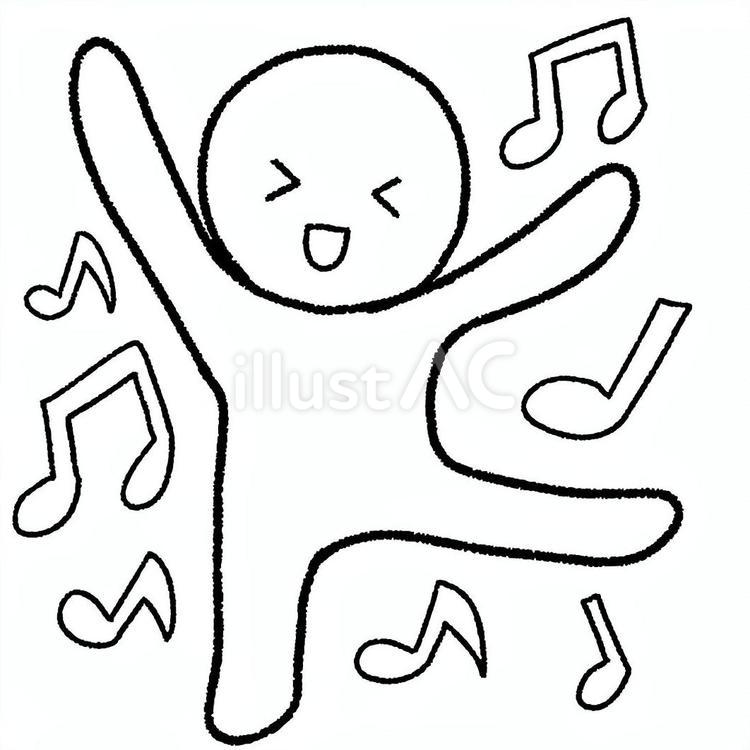 音符付き楽しく踊る人　白黒 棒人間,人物,人間のイラスト素材