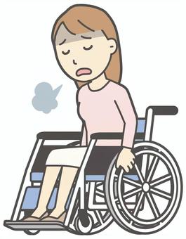  ロングヘア女性-324-全身 車いす,女性,女の子,人物,かわいい,障害者,車椅子,疲れ,疲労,汗のイラスト素材