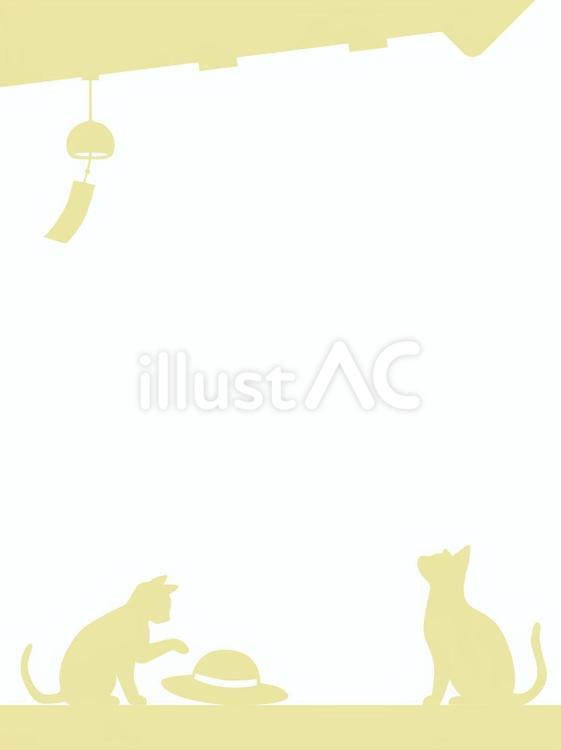 猫と風鈴のシルエット背景（イエロー・縦） 猫,風鈴,夏のイラスト素材