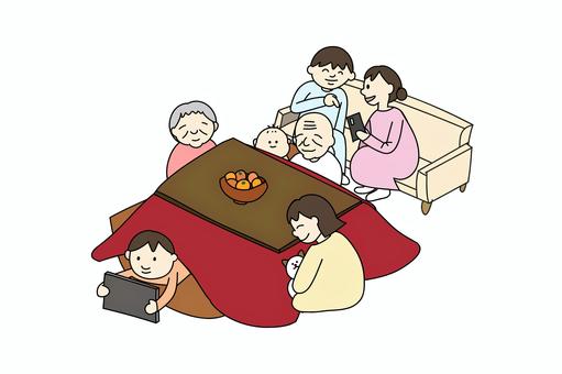 家族団欒 3世代 コタツ 家族団欒 3世代 コタツ 家族団欒,団欒,コタツ,3世代,父,母,祖母,祖父,赤ちゃん,男の子のイラスト素材