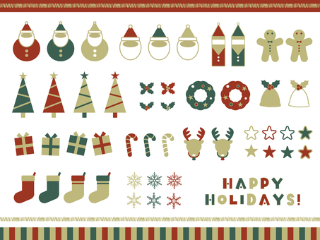 シンプルカラークリスマス クリスマス,サンタクロース,サンタさん,アイコン,飾り罫,飾り罫線,シンプル,ジンジャーマン,ツリー,クリスマスツリーのイラスト素材