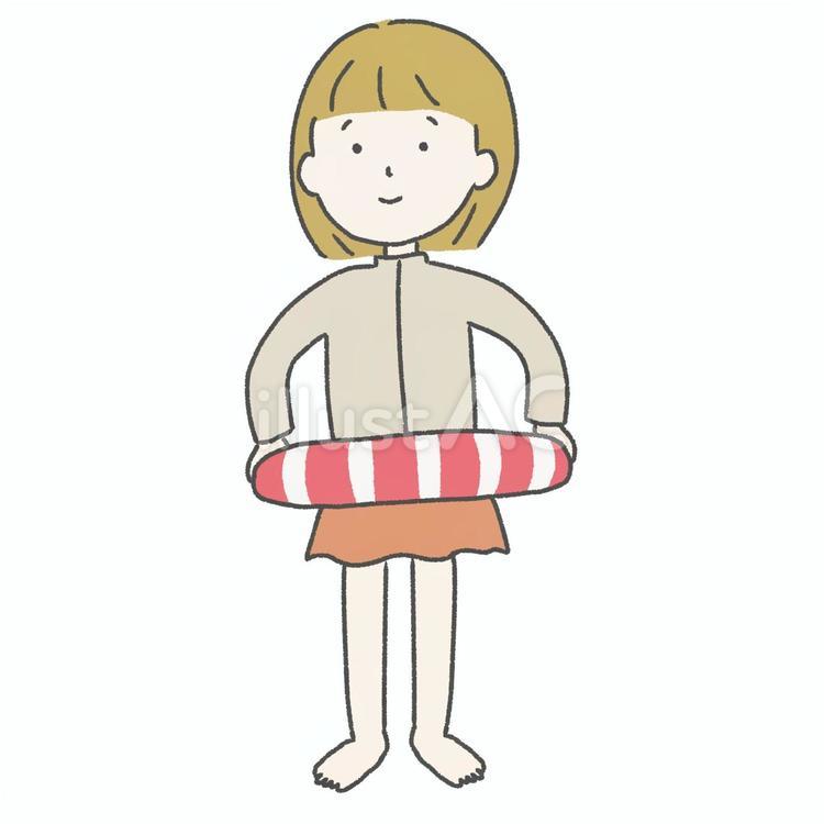 浮き輪を持つ女性 女性,夏,水着のイラスト素材