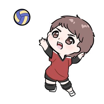 バレーでスパイクを決めようとする男の子 バレー,バレーボール,スポーツ,運動,部活,全身,人,人物,イラスト,笑顔のイラスト素材