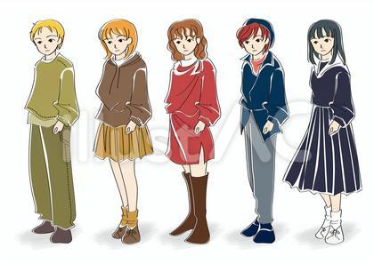 若い女性5人のバリエーション(全身)