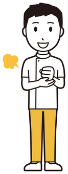  理学療法士男(黄)-081-全身 納得,理学療法士,整体師,白衣,医療,病院,柔道整復師,カイロプラクティック,鍼灸師,マッサージ師のイラスト素材