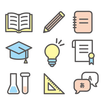 勉強関連アイコン 勉強,教育,学習,学問,鉛筆,ノート,教科書,本,読書,帽子のイラスト素材