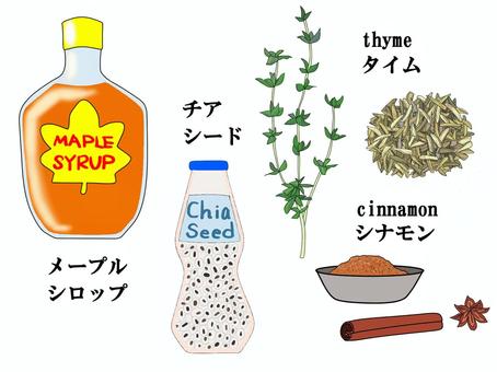シナモン　メープル　チアシード　タイム シナモン,メープル,シロップ,チアシード,タイムのイラスト素材