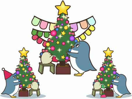 クリスマスツリーとペンギン ペンギン,かわいい,イラスト,南極,子供向け,可愛い,動物,癒し,ほっこり,ゆるかわのイラスト素材