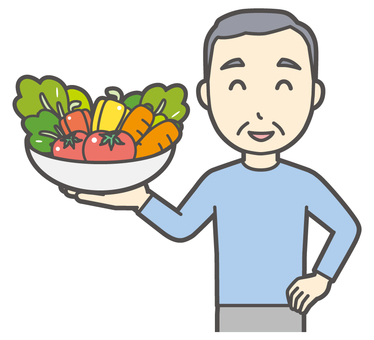 ロンTお爺さん-079-バスト 野菜,お爺さん,高齢者,老人,男性,祖父,人物,かわいい,新鮮,トマトのイラスト素材