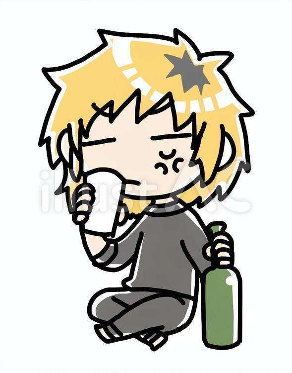 怒りながらお酒を飲む不良 怒る,お酒,飲むのイラスト素材