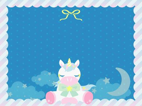 ゆめかわいいユニコーン　フレーム背景１ ユニコーン,ゆめかわ,メルヘン,月,かわいい,詰め合わせ,セット,イラスト,飾り枠,枠のイラスト素材
