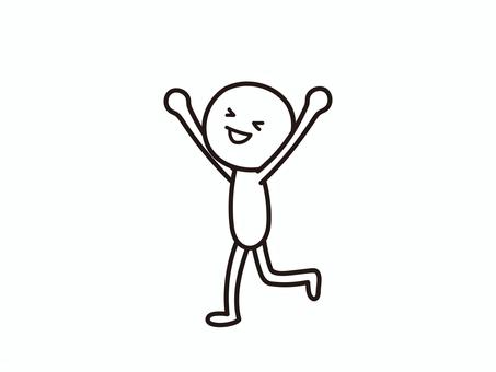 ばんざいで喜ぶ棒人間のイラスト やったー,ばんざい,嬉しい,喜ぶ,走る,はしゃぐ,走り回る,人,人物,棒人間のイラスト素材