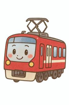 笑顔の赤い電車