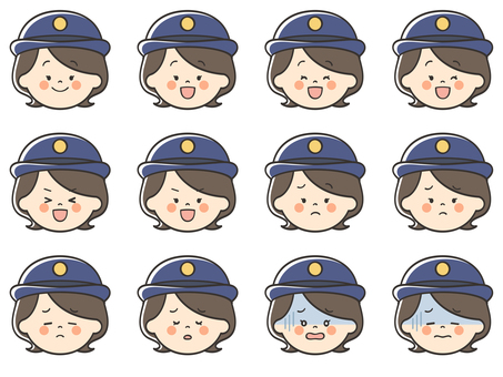 女性警察官のいろいろな表情アイコン 警察,警察官,警官,公務員,お巡りさん,警察署,交番,警備,巡査,捜査のイラスト素材
