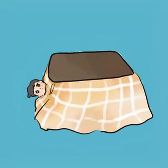 こたつから顔だけ出す赤ちゃん 赤ちゃん,こたつ,冬,暖房,団欒,生活,リラックス,温かい,水彩,手書きのイラスト素材