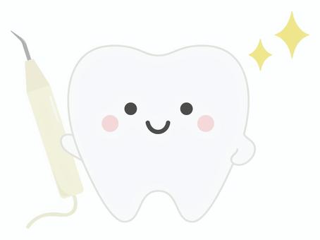 超音波スケーラーを持っている歯　(改) 歯,歯科,超音波,スケーラー,超音波スケーラー,歯石取り,歯石,取る,取り,ピカピカのイラスト素材