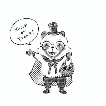 トリックオアトリートです ハロウィーン,ドラキュラ,仮装,イベント,秋,たぬき,子供,モノクロ,単色,ペン画のイラスト素材