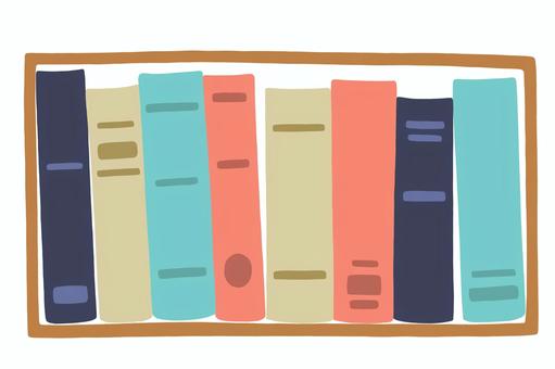 本棚に並ぶ本 本,本棚,明るい,アイコン,カード,カラフル,挿絵,白背景,シンプル,デザインのイラスト素材