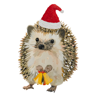 厚塗りハリネズミクリスマス クリスマス,冬,ハリネズミ,動物,帽子,ベル,へたうま,手描き,絵具,厚塗りのイラスト素材