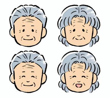 白髪の老人(男女)／表情差分A おじいさん,おばあさん,老人,敬老の日,祖父,祖母,老後,挿絵,カットイラスト,手書きのイラスト素材