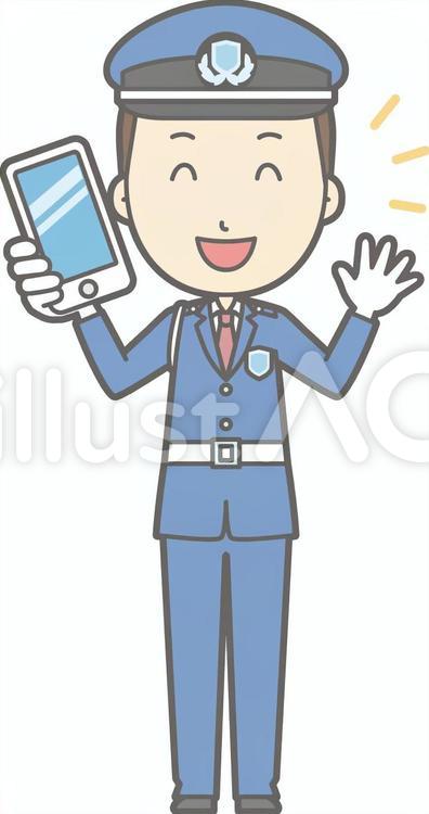 警備員-スマホ持つ-全身 警備員男性,シンプル,かわいいのイラスト素材
