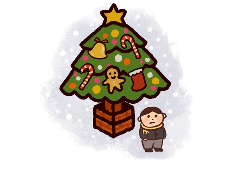 クリスマスツリーの前で待つ男性 待ち合わせ,待つ,ツリー,クリスマス,クリぼっち,冬,待ちぼうけ,男性,一人,ぼっちのイラスト素材