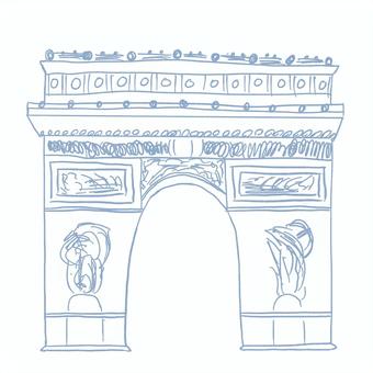 凱旋門（フランス） フランス,凱旋門,ヨーロッパ,パリ,門,観光名所,手書き,線画,白背景,スケッチのイラスト素材