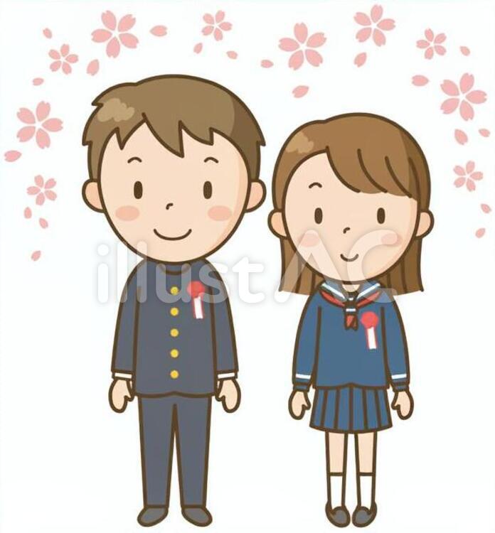 中高校生の入学式 入学式,中高生,桜のイラスト素材