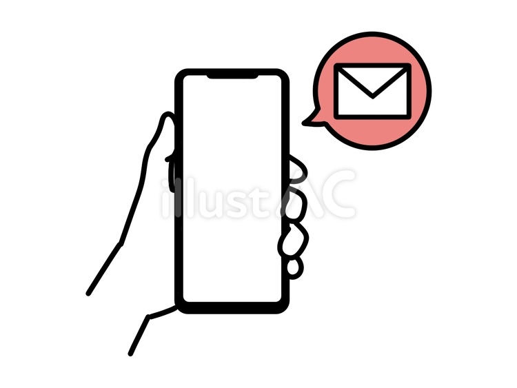 スマホを持つイラストとメール受信 スマホ,メール,受信のイラスト素材