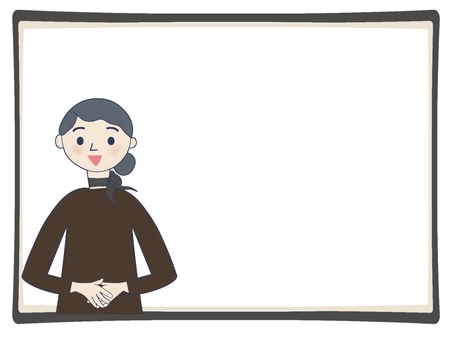 感謝の受付スタッフ枠(茶色) 受付,受付スタッフ,ビジネス,オフィス,案内,女性,制服,スカーフ,サービス業,接客のイラスト素材