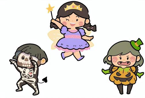 仮装する女の子 ハロウィン,仮装,女の子,妖精,骸骨,カボチャ,10月,お化け,脅かすのイラスト素材