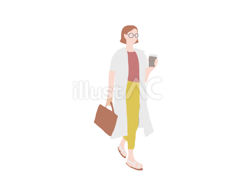 メガネをかけたコーヒーを持つ白人女性 女性,コーヒー,歩くのイラスト素材