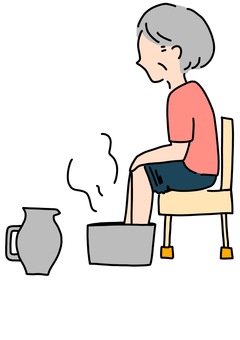 足浴をするおばあさん　カラー 足浴,リラクゼーション,女性,おばあさん,カラーのイラスト素材