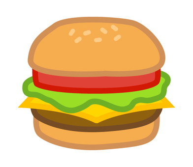 ハンバーガーのイラスト素材 ハンバーガー,パン,野菜,肉,ファストフード,フード,食事,テイクアウト,外食,軽食のイラスト素材
