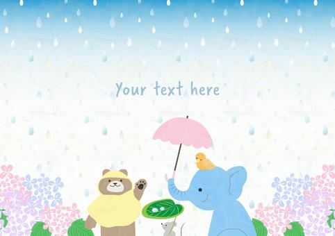 雨の日の背景3 夏,梅雨,6月,雨,紫陽花,動物,クマ,ゾウ,ネズミ,傘のイラスト素材