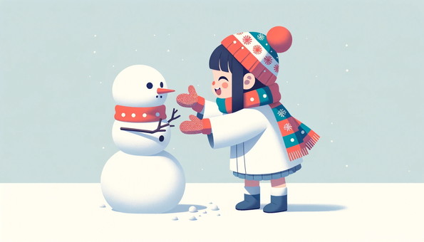 雪だるまと遊ぶ女子