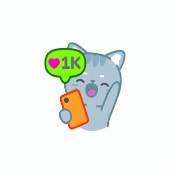 イラスト0107 猫,スマートフォン,いいね,sns,ハート,ソーシャルメディア,通知,キャラクター,可愛い,喜びのイラスト素材