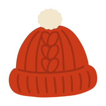 赤いポンポン付きニット帽 ニット帽,帽子,ポンポン,手編み,毛糸,冬,シンプル,アイコン,12月,1月のイラスト素材