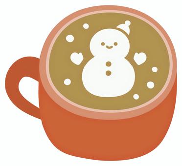 冬のラテアート01 カフェ,ラテ,コーヒー,冬,雪だるま,手描き,かわいい,イラスト,素材のイラスト素材