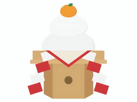 鏡餅のイラスト　紅白 鏡餅,正月,お正月,元旦,飾り,餅,みかん,紅白,紙垂,かわいいのイラスト素材