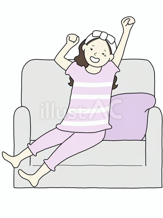 部屋着ガールB（ソファであくび） 女の子,女性,パジャマのイラスト素材