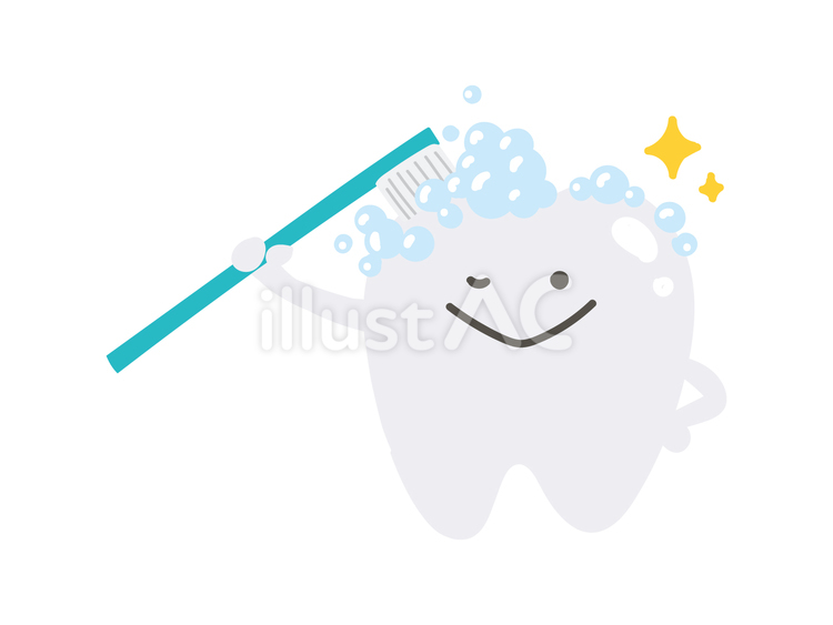 自分を磨く歯のキャラクターのイラスト 歯,歯ブラシ,健康のイラスト素材