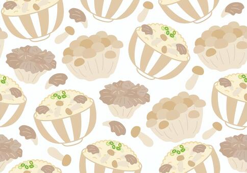 かわいいかきのこご飯-壁紙 秋,ご飯,秋の味覚,きのこ,舞茸,まいたけ,しめじ,ぶなしめじ,ねぎ,茶碗のイラスト素材