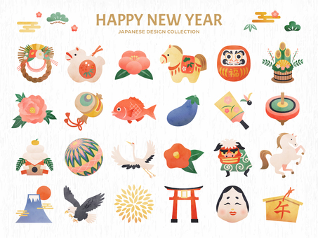 手描き風のお正月イラストセット（午）
